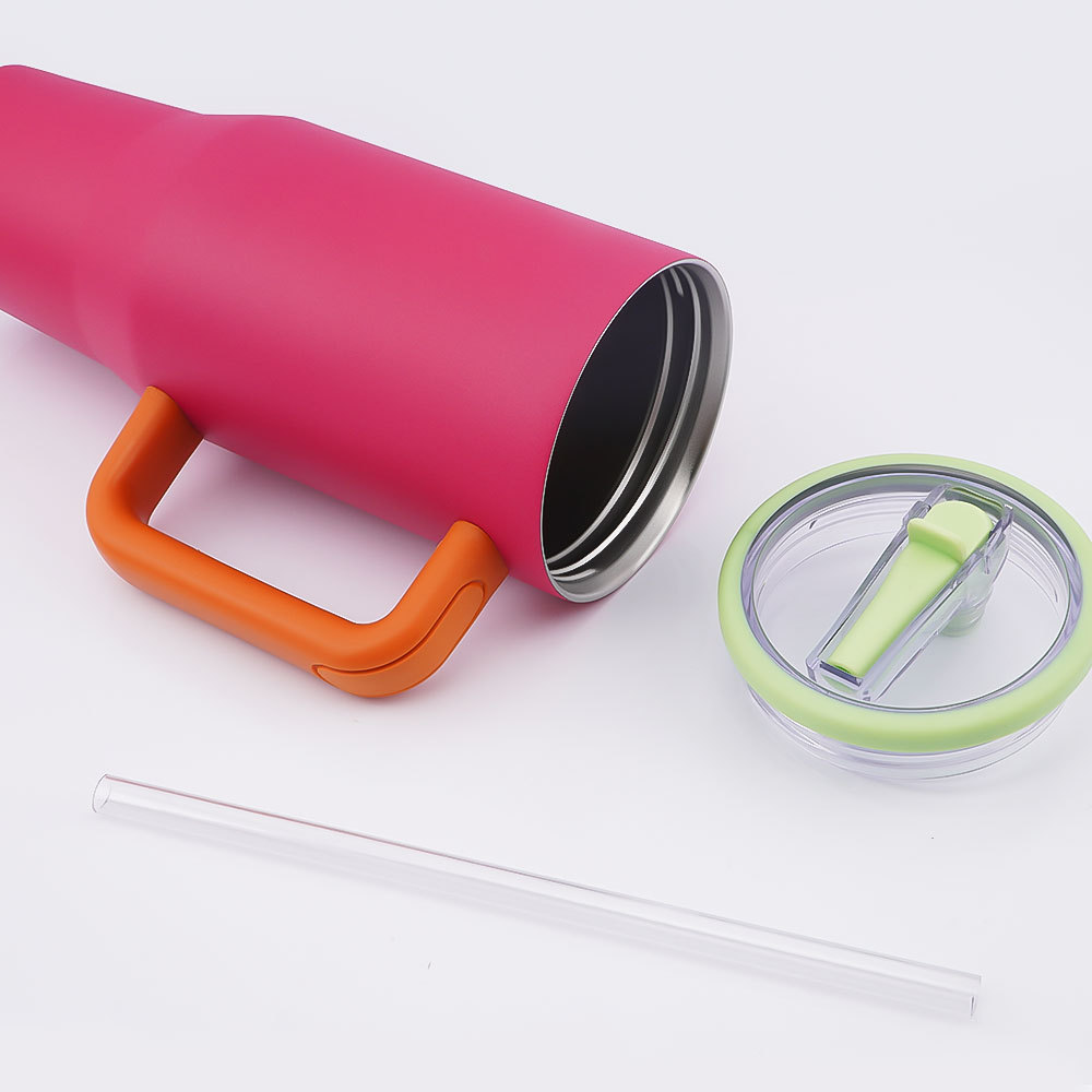 亚马逊热销不锈钢保温杯纯色简约高颜值吸管杯户外带手柄冰霸杯详情10