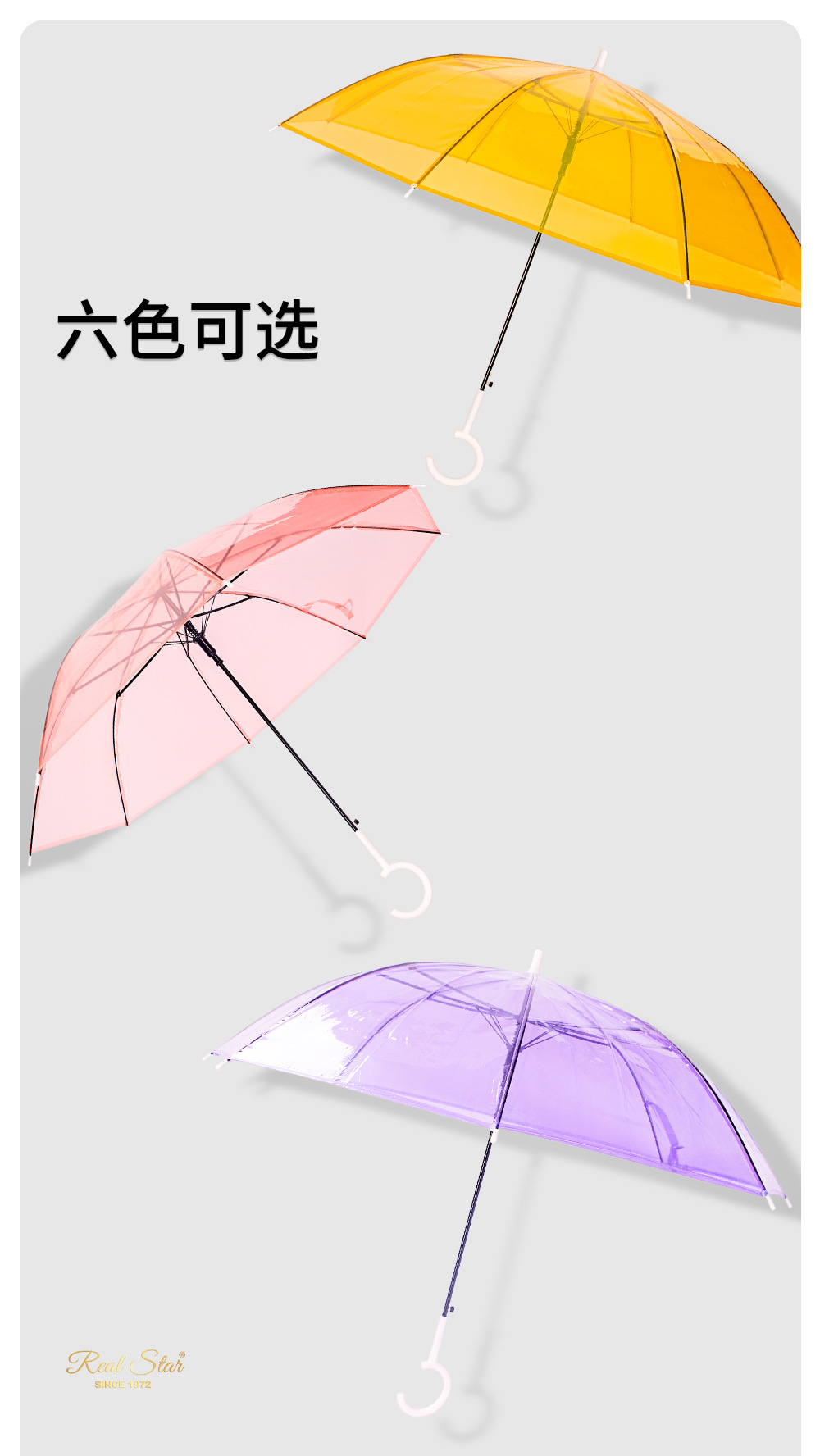 RST透明伞日韩带颜色的透明雨伞C型手柄22寸伞现货批发品牌平替详情5