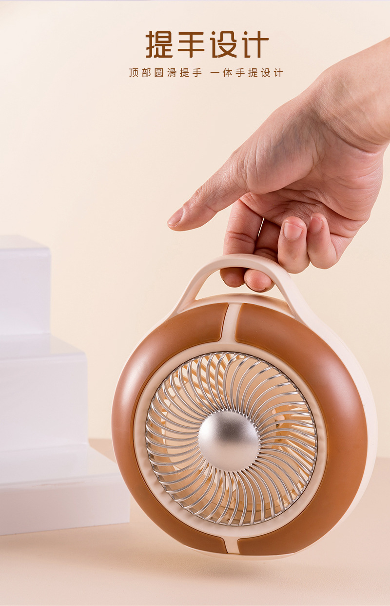 炫彩灯光充电圆形挂式手提风扇台扇 USB充电三档电风扇户外小台扇详情5