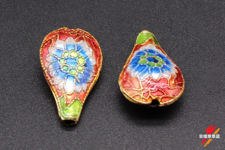 Traditional high-temperature enamel mechanism silver-blue ancient-style jewelry accessory, back cloud partition bead cloisonne 24*15 water drop pic 6