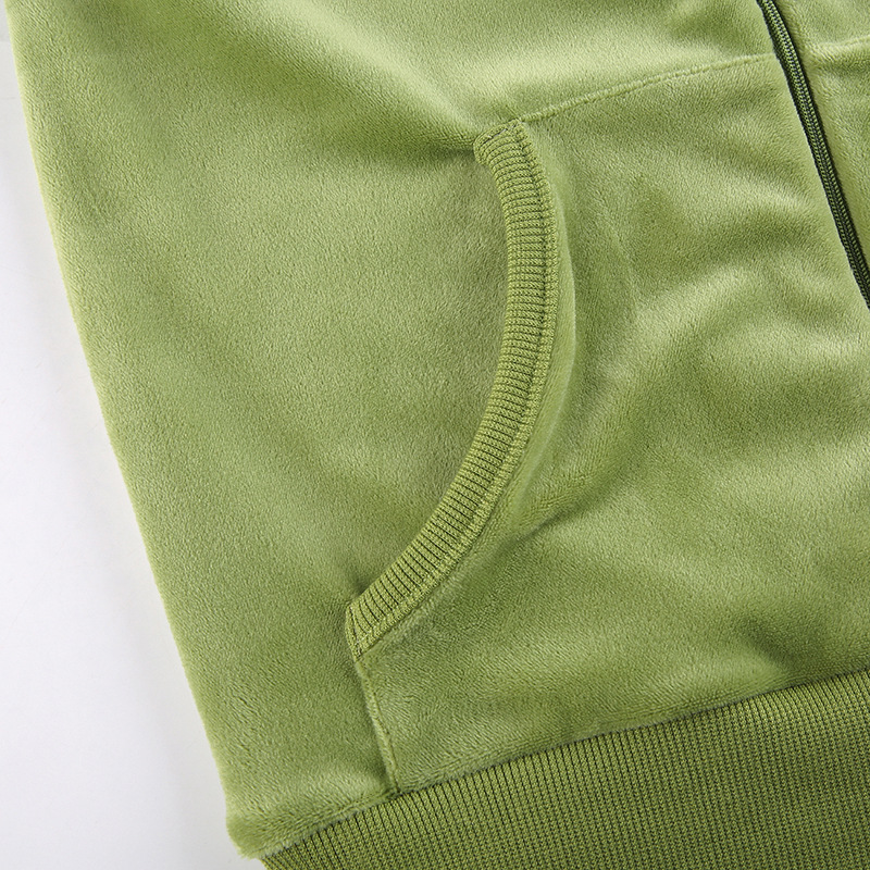 Solid color velvet slim sports suit zipper hood pic 50