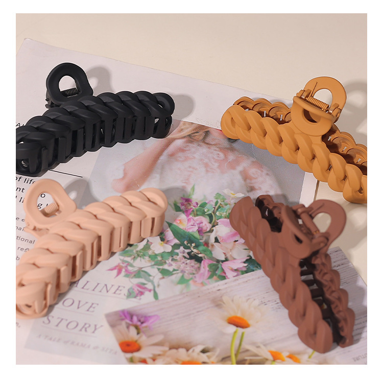 辉运新款跨境复古链条烤漆抓夹后脑勺盘发鲨鱼发夹简约彩色发爪详情8