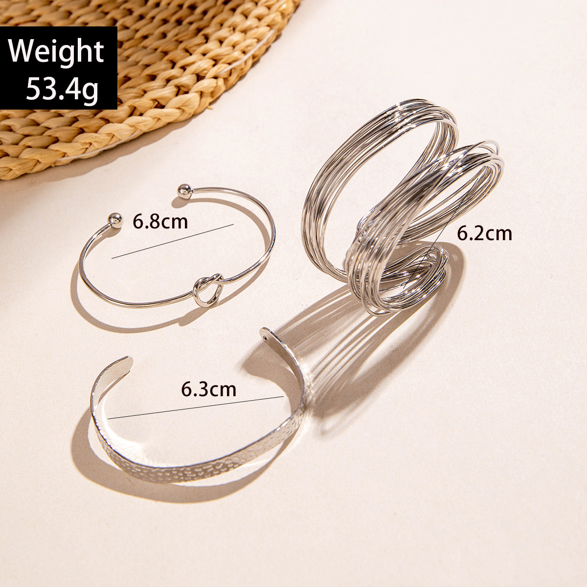 欧美跨境新款多层线条缠绕几何开口手镯套装朋克风波浪形串珠手链详情80