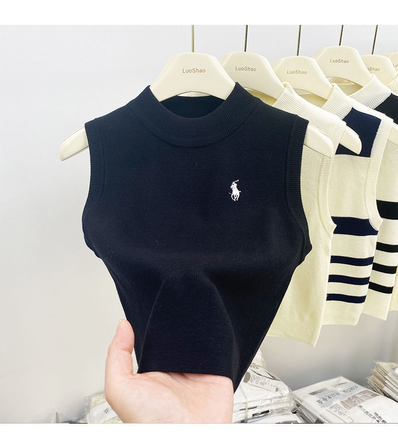 复古优雅高端半高领工字背心女2024春夏新款时尚气质内搭打底上衣详情13