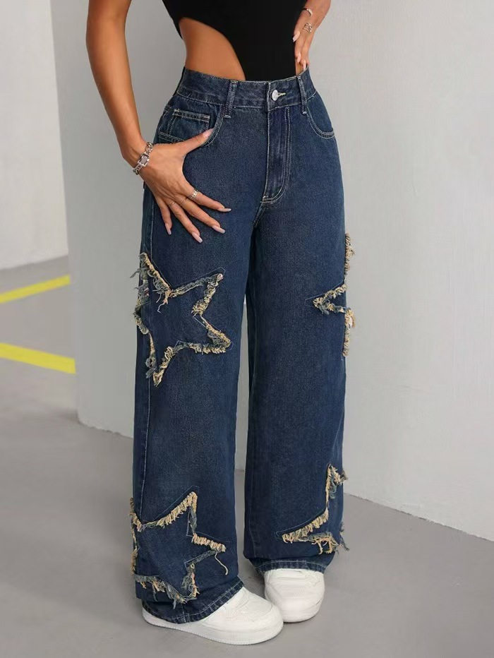 Cross border euram stick jeans amazon pentangle flecos flecos holgado straight coupe casual versátil mop pants pic 3