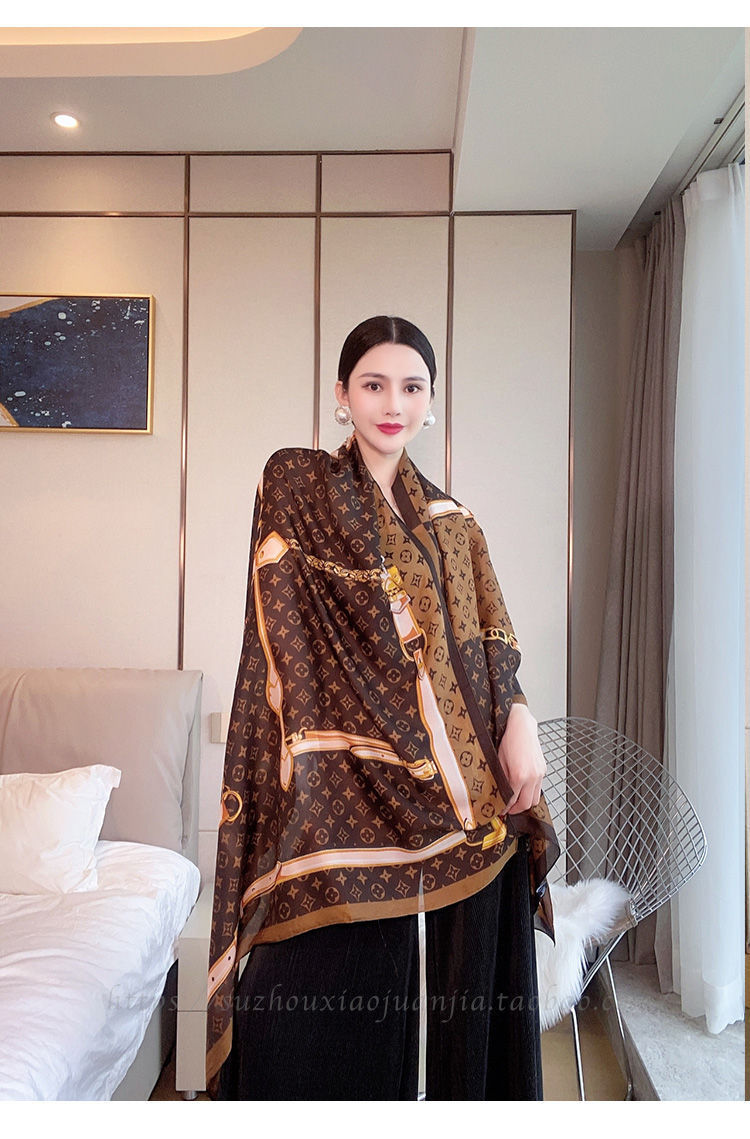 夏季仿真丝丝巾时尚高档大牌长巾防晒真丝丝巾批发围巾披风女夏天详情21