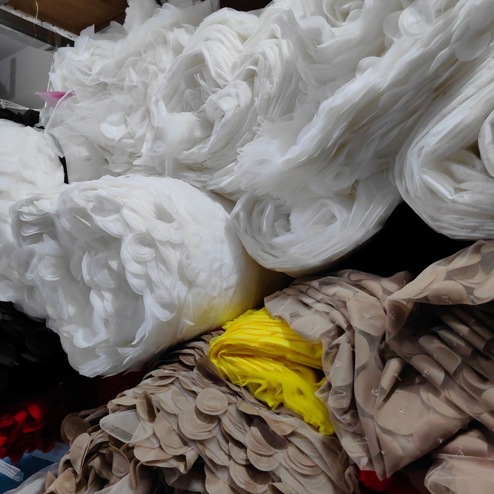 欧洲站激光立体刺绣面料多色网纱圆圈绣花布时尚女装连衣裙面料详情38