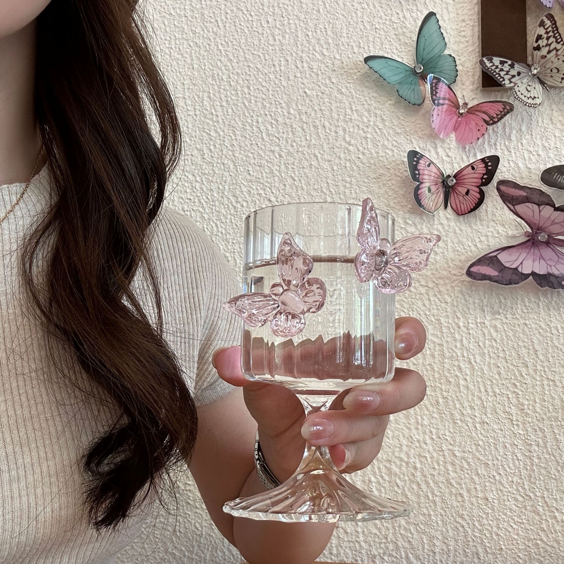 Original designer tall glass, ins high appearance level butterfly wine glass, butterfly water glass, champagne wine glass, cocktail glass pic 5