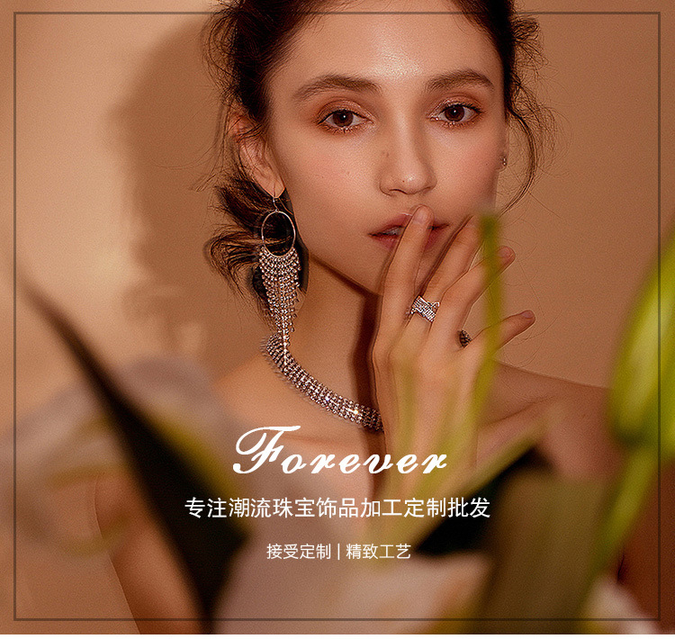 轻奢风满钻C形耳环铜镀金水钻开口耳圈欧美时尚夸张耳饰工厂批发详情1