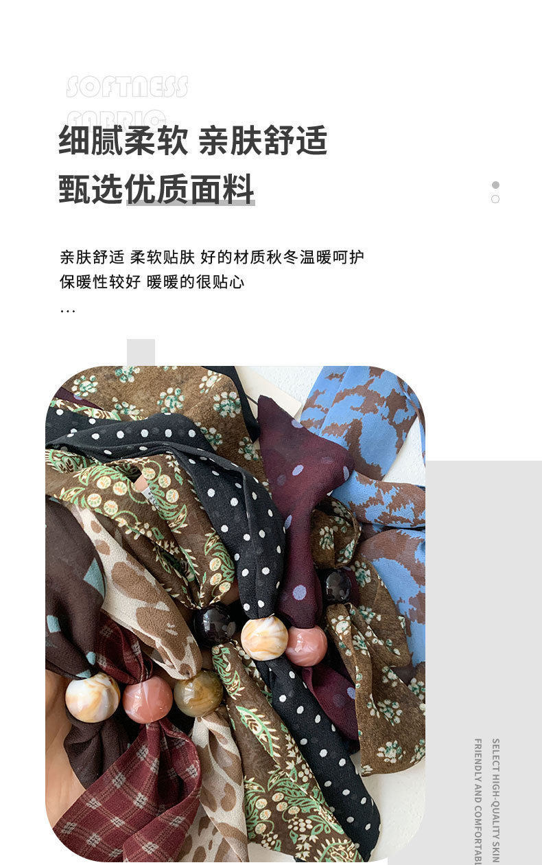 The new checkered scarf for spring/Summer 26 features a Korean long silk scarf with polka dot retro decoration and a stylish color combination that is versatile for daily use pic 3