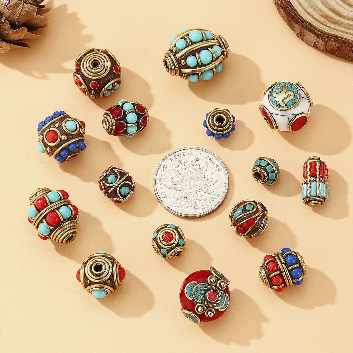 2025 New style Tibetan-Nepalese beads, retro hand-inlaid blue and red beads, bucket beads, DIY jewelry accessories, partition beads pic 7
