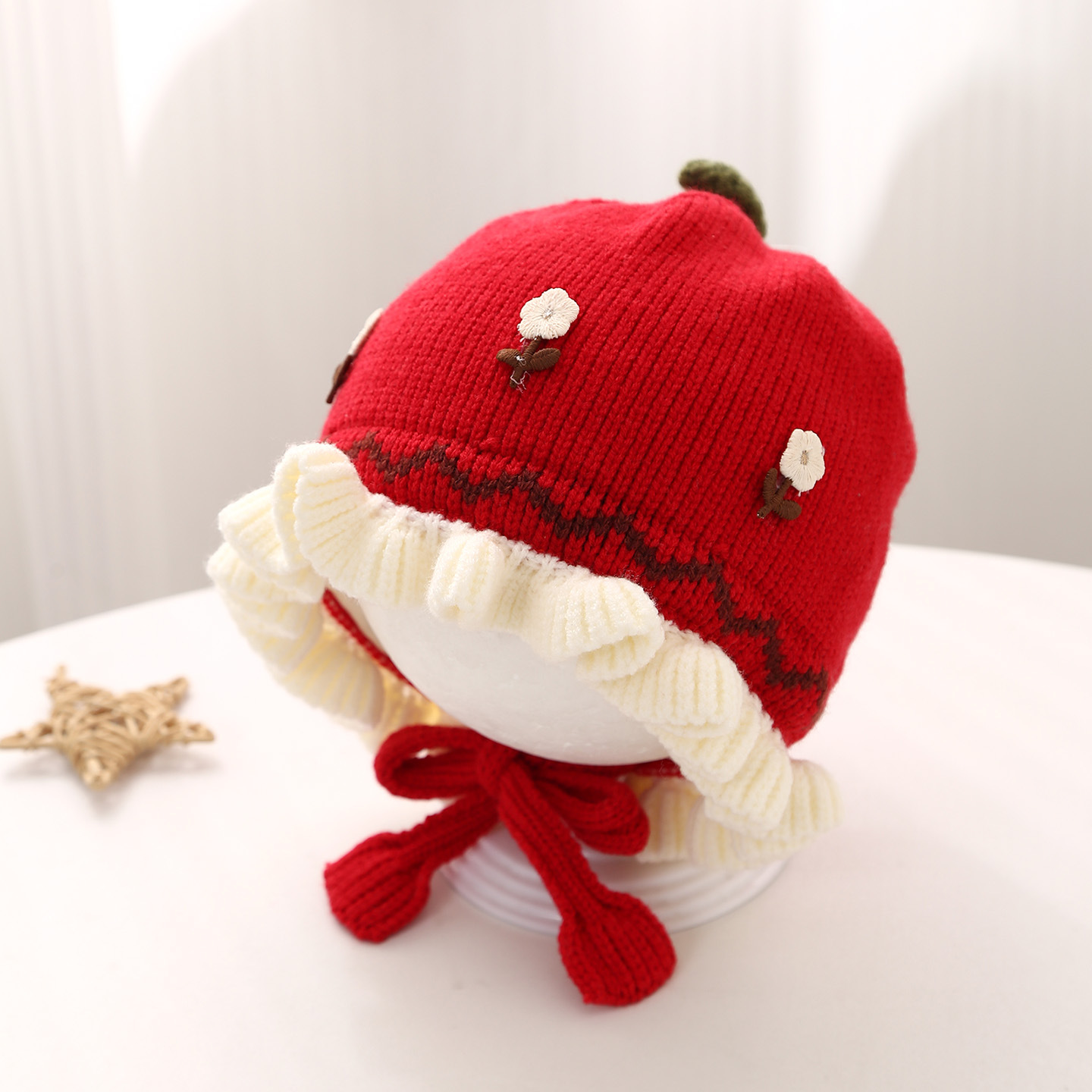 婴儿帽子秋冬季可爱甜美针织公主帽冬天女童宝宝保暖护耳毛线帽潮详情5