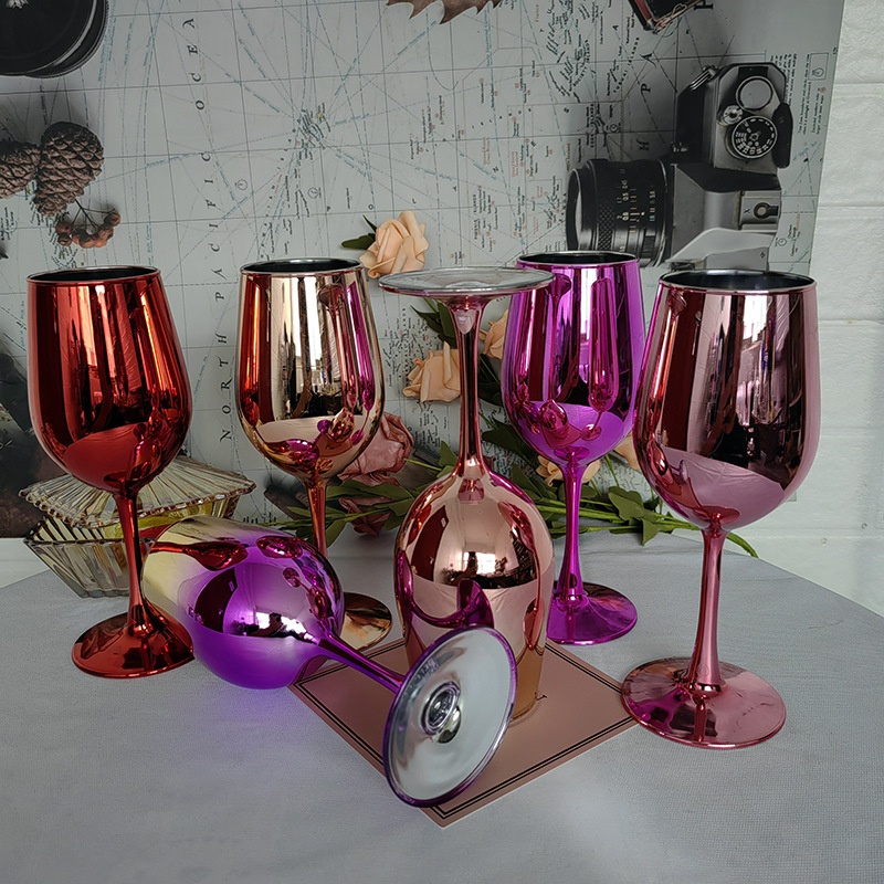 创意红酒杯6135电镀工艺品350ml 无铅纳钙玻璃鸡尾酒杯高脚电镀杯详情6