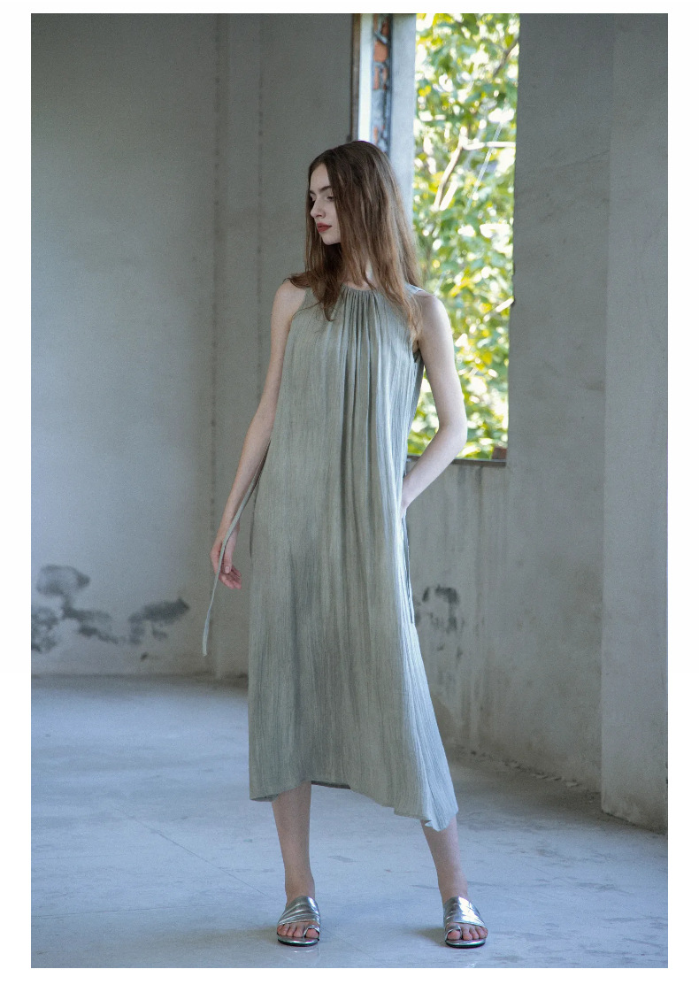 玖沐2025夏季新款亚麻无袖连衣裙女通勤宽松法式极简真口袋女装详情13