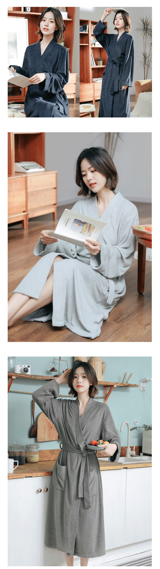 酒店毛巾料透气吸水速干浴袍女四季通用浴袍汗蒸浴衣睡衣现货批发详情12