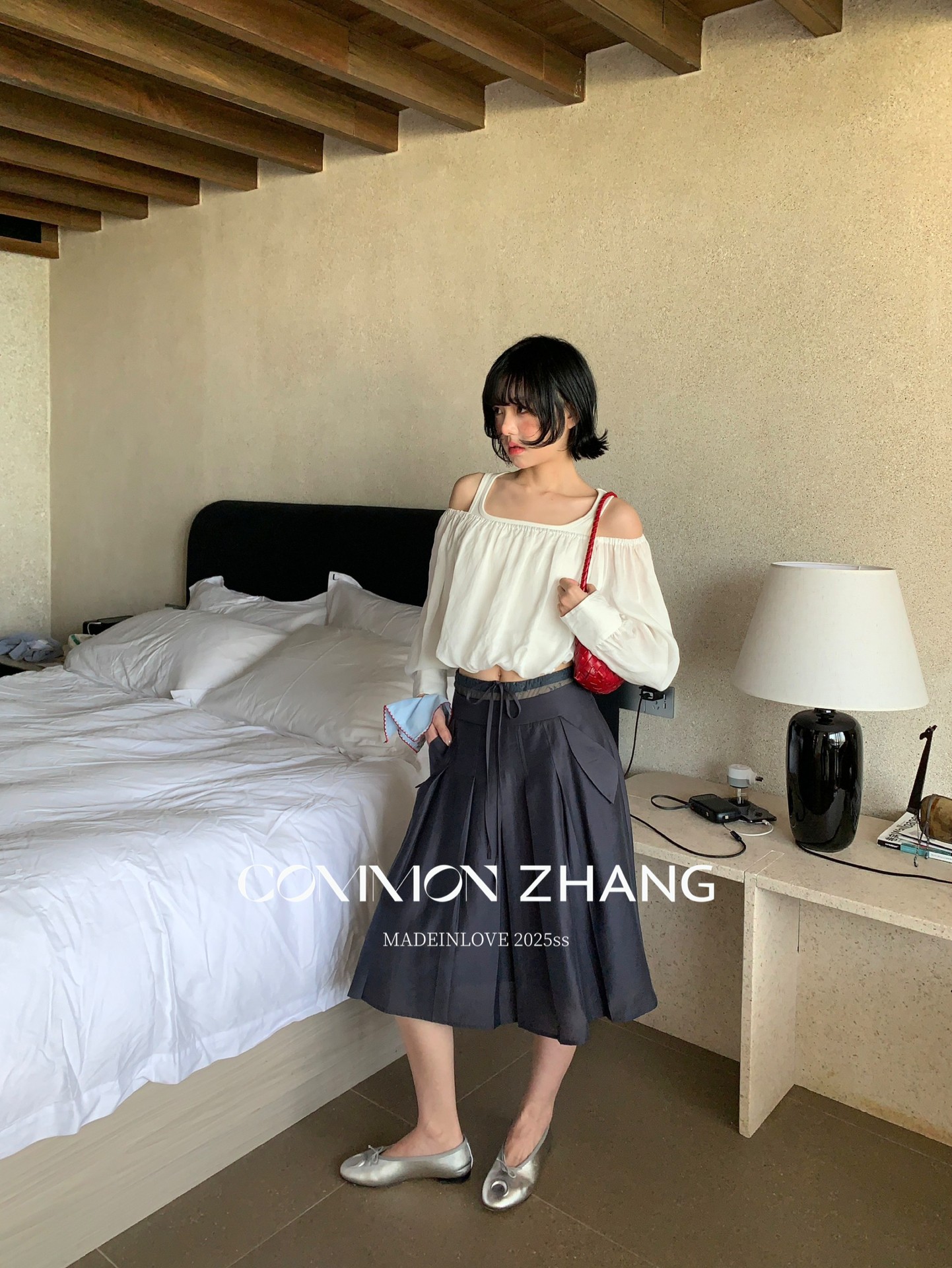 CZ ZHANG Summer French lace-up waist Tencel solid color low-waist A-line pleated skirt B22859 pic 22