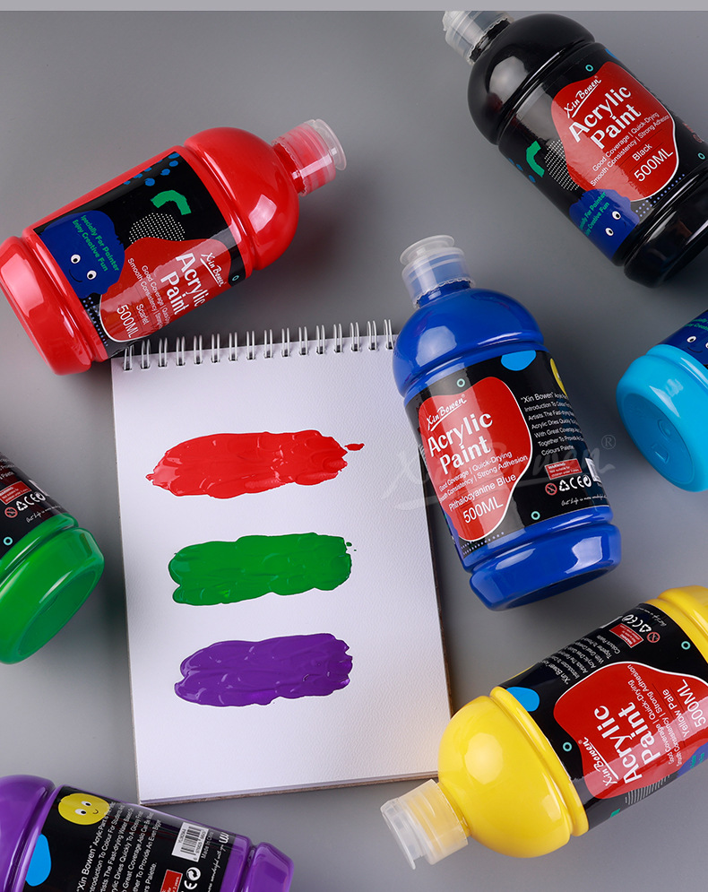 Pintura acrílica cross-border 500ml12 colores botella única dibujo especial para estudiantes de arte pintura de pared waterproof DIY pigmento pic 11