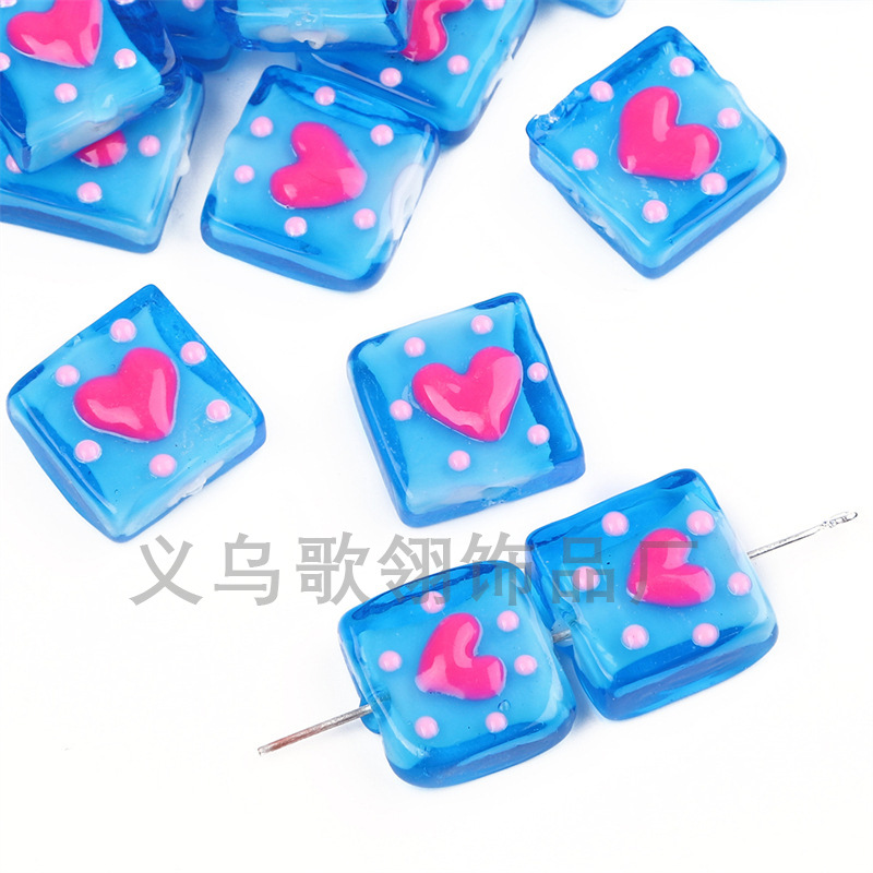 精美琉璃方块爱心滴油手绘DIY手链项链手机链斜挎链串珠配饰详情2