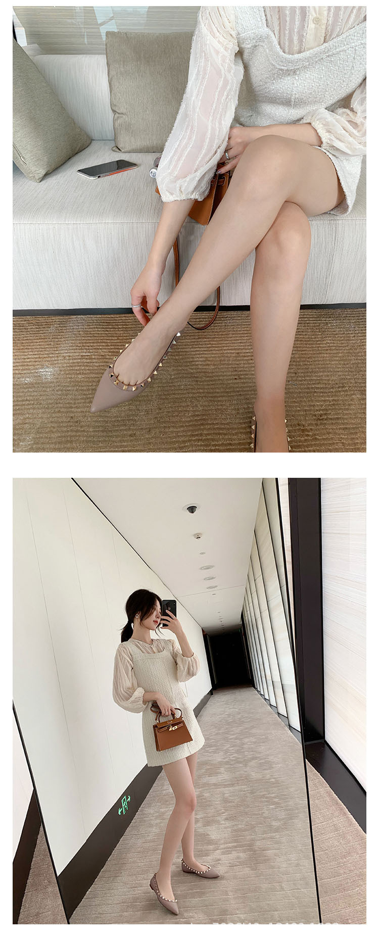 V家网红平底单鞋女浅口铆钉尖头平底鞋2023春秋新款工作鞋女瓢鞋详情6