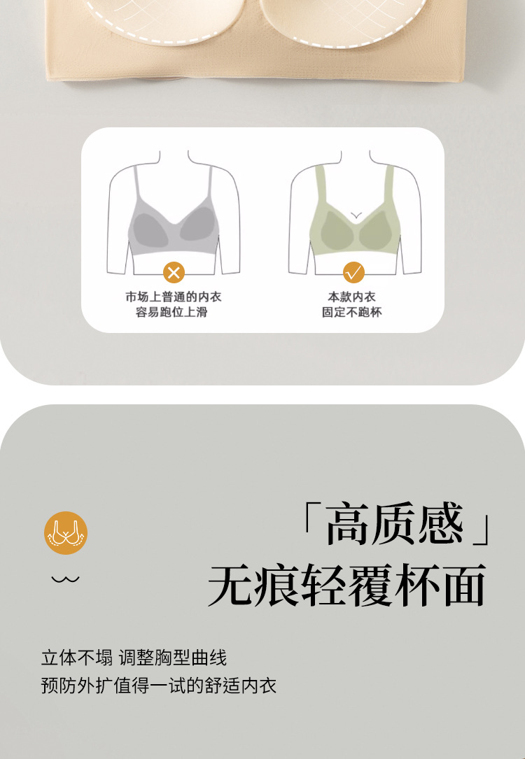 无痕内衣女小胸聚拢夏季薄款运动一体美背心式固定杯无钢圈文胸罩详情7