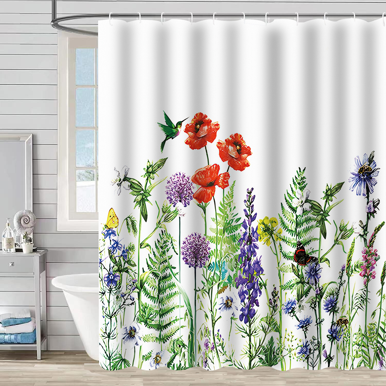 Cross-border direct sales of flower and plant bath curtains, fresh and simple floral waterproof and moisture-proof polyester isolation curtains pic 3