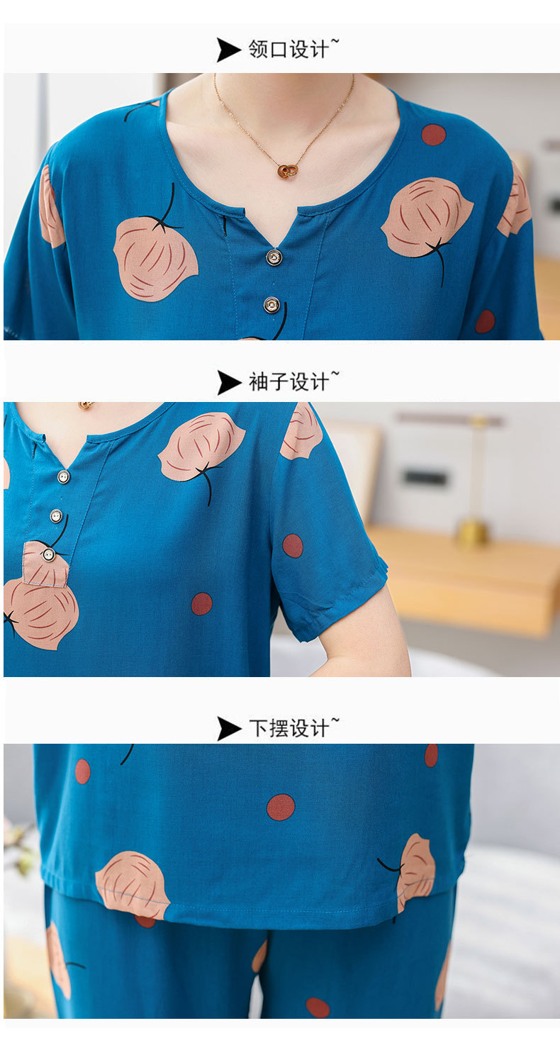 Cotton silk pajamas for women, summer short-sleeved suits, cotton silk for middle-aged and elderly mothers, large-sized artificial cotton home wear for women, suitable for wearing outside pic 6