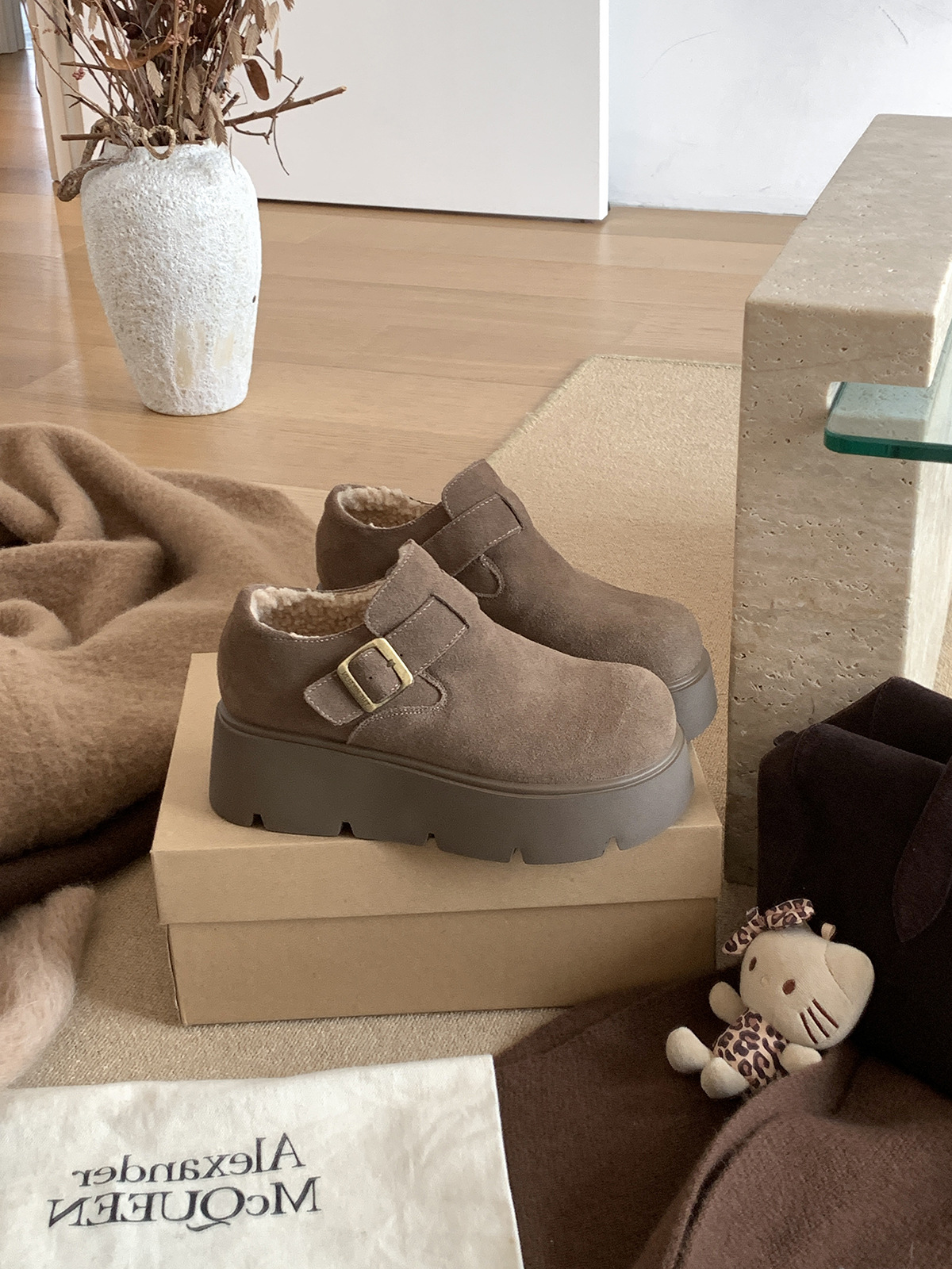 MARCO&JOYCE厚底增高勃肯鞋女冬季新款加绒松糕一脚蹬乐福鞋单鞋详情8