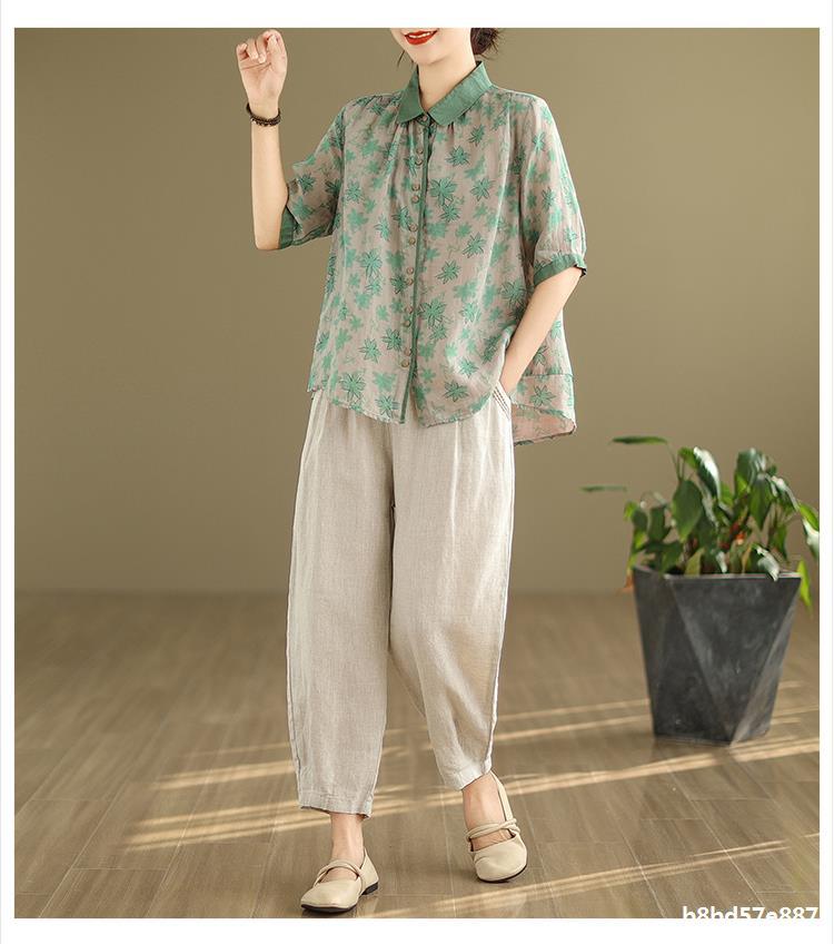 中老年妈妈装衬衫棉麻韩版大码复古民族风两件套夏装苎麻套装女装详情28