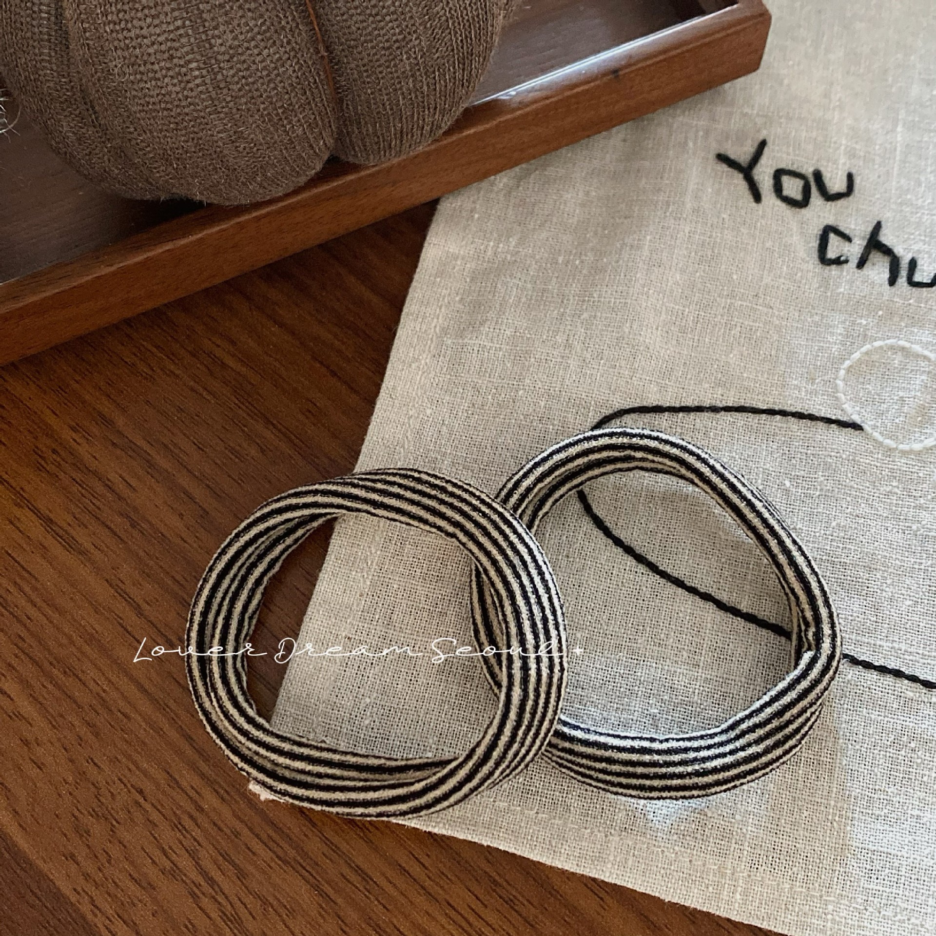 韩国秋冬新款咖色条纹毛巾圈发圈时尚简约高弹力头绳发绳发饰女详情8