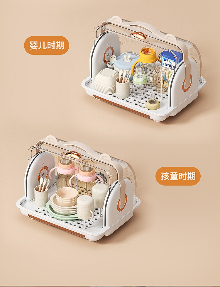 Baby bottle storage box with lid, dust-proof water cup, draining storage rack, baby bowl and chopstick storage box, plastic storage box, silicone dispensing box, baby complementary food, flowers, mud blocks, portable milk powder dispensing pic 22