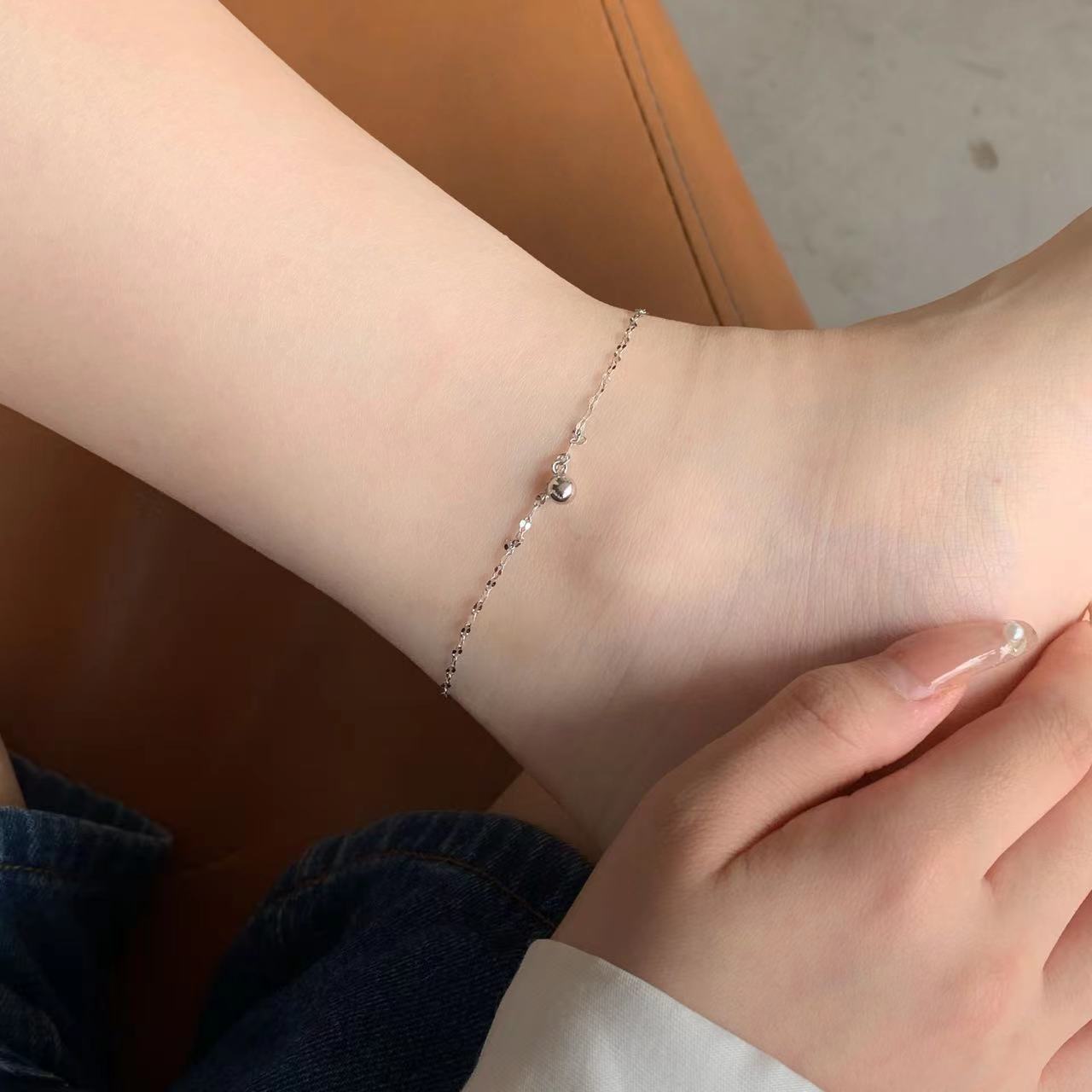 925纯银圆珠豆豆脚链女简约2023年新款轻奢时尚足饰夏季饰品F4216详情10