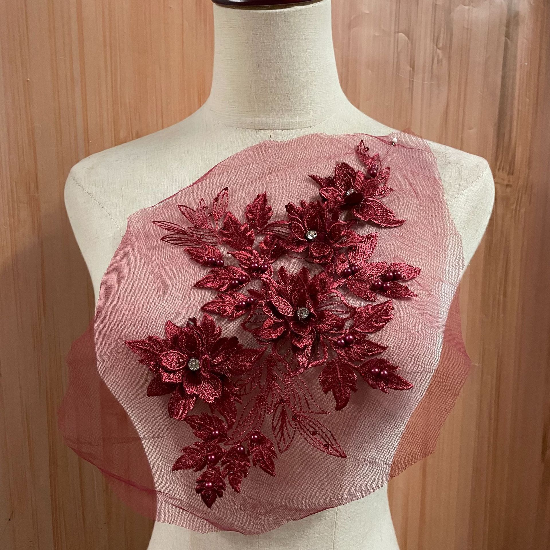 New lace three-dimensional flower fabric applique clothing accessories, hand-stitched diamond decorative applique DIY Hanfu collar flower pic 6