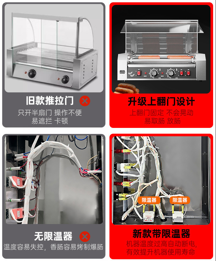Wholesale of new national standard commercial sausage grilling machines, fully automatic dual-temperature and dual-control sausage machines, and hot dog machines for convenience store stalls pic 3