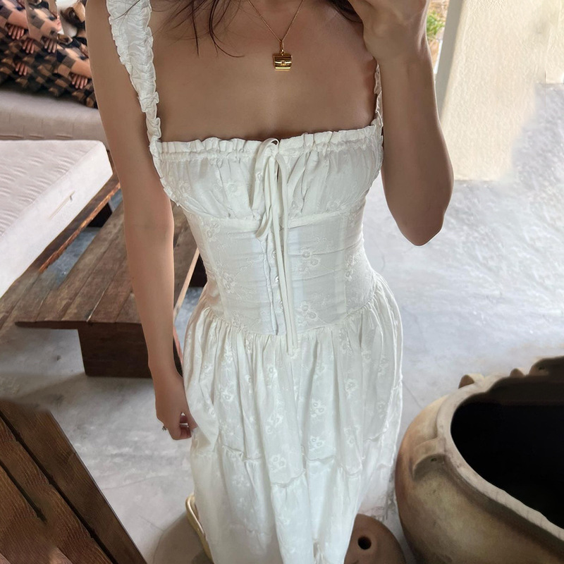 夏季女装甜美初恋长裙性感束腰刺绣显瘦白色连衣裙详情7