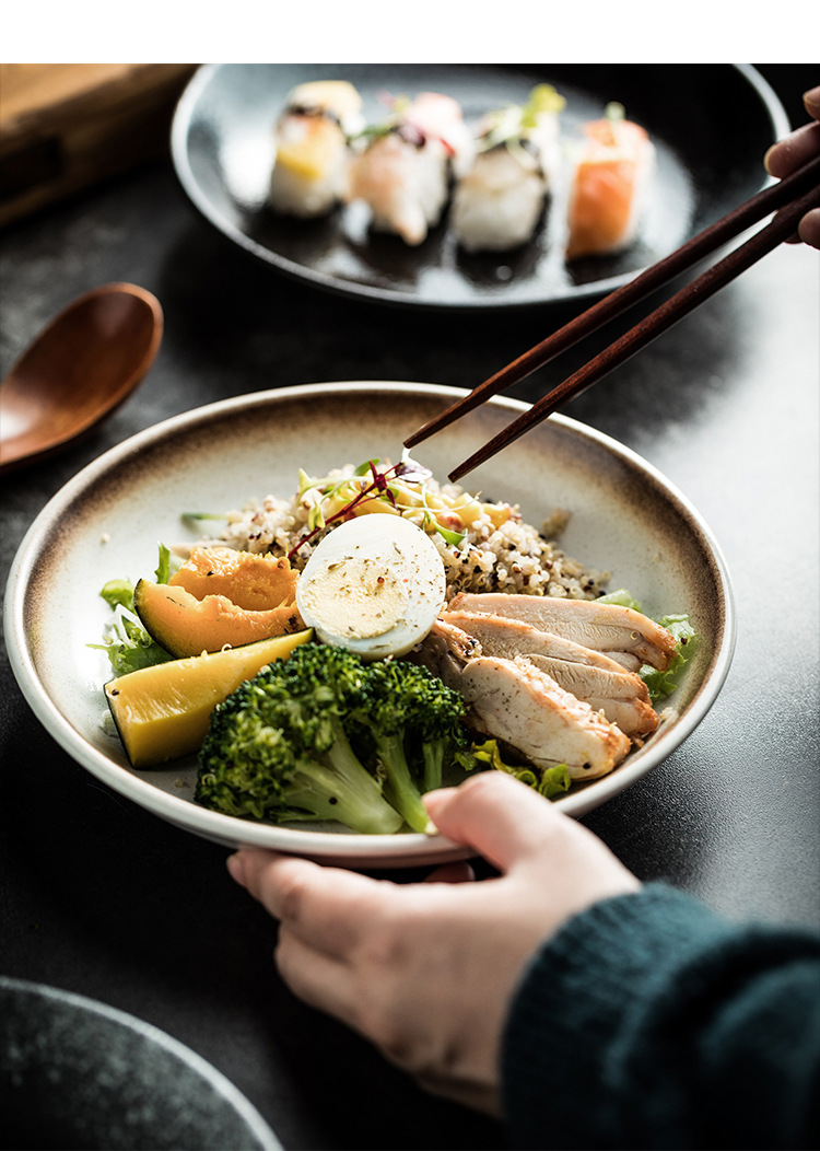 日式饭盘家用料理店西餐盘碗盘汤盘菜盘子早点盘陶瓷平盘餐具套装详情10