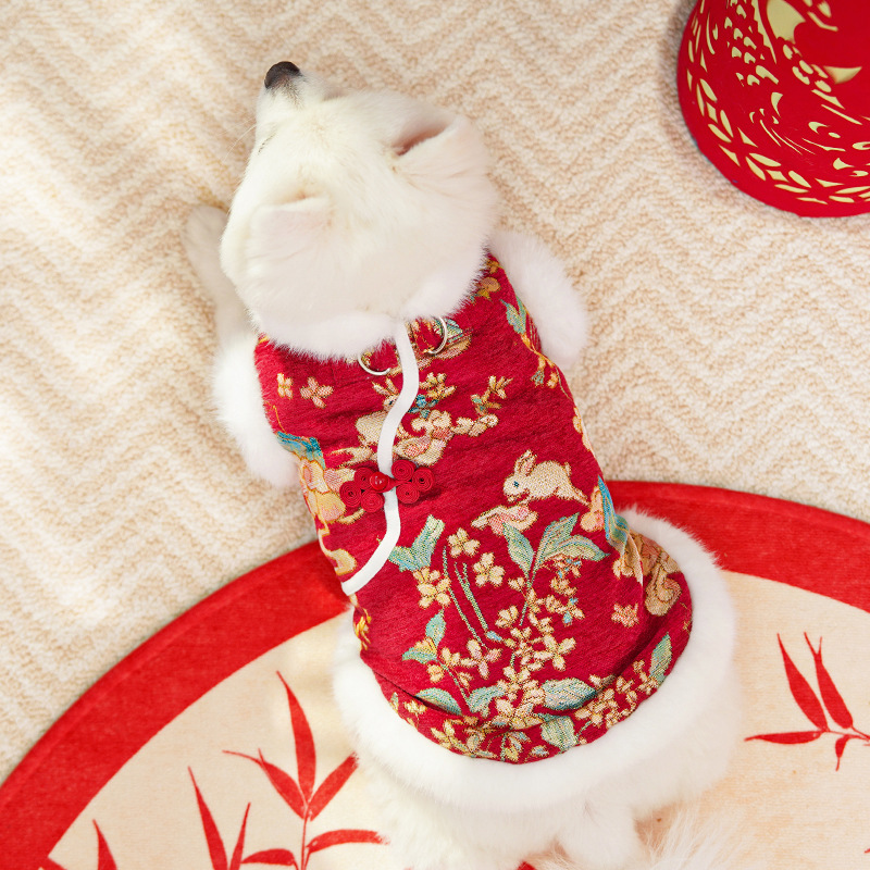 New Year Autumn and Winter double-layer thickened fleece Chinese-style jade rabbit pet dog and cat clothing, clothing and accessories, Tang suits, bichon Frises, Teddy bears pic 11