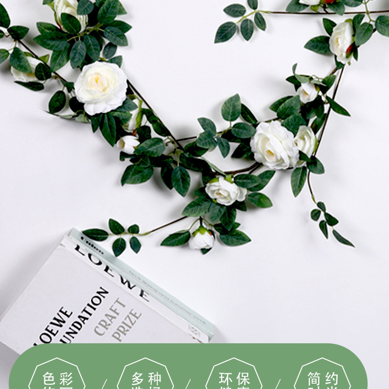 跨境仿真植物壁挂假墙藤蔓蔷薇绿植塑料藤条气氛装饰布置道具用品详情2