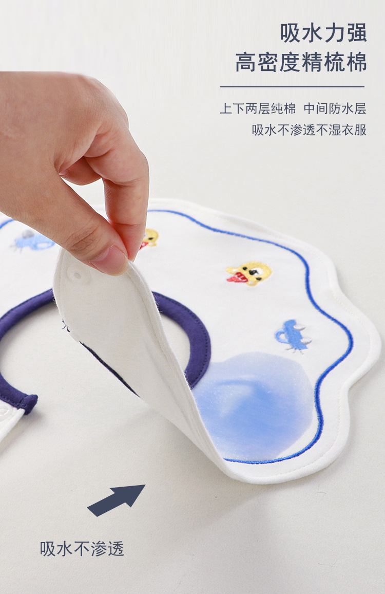 批发7A抗菌防水a类纯棉围嘴宝宝花瓣口水兜韩版婴儿防吐奶口水巾详情4