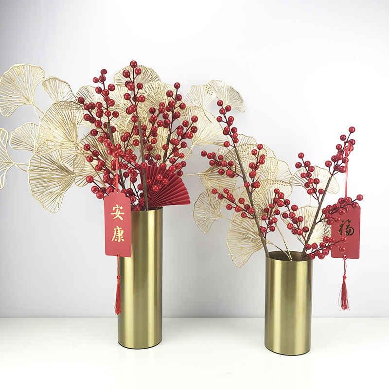 Nordic style creative metal electroplated golden cylindrical vases, flower vases, sample room European-style home soft decoration items pic 1