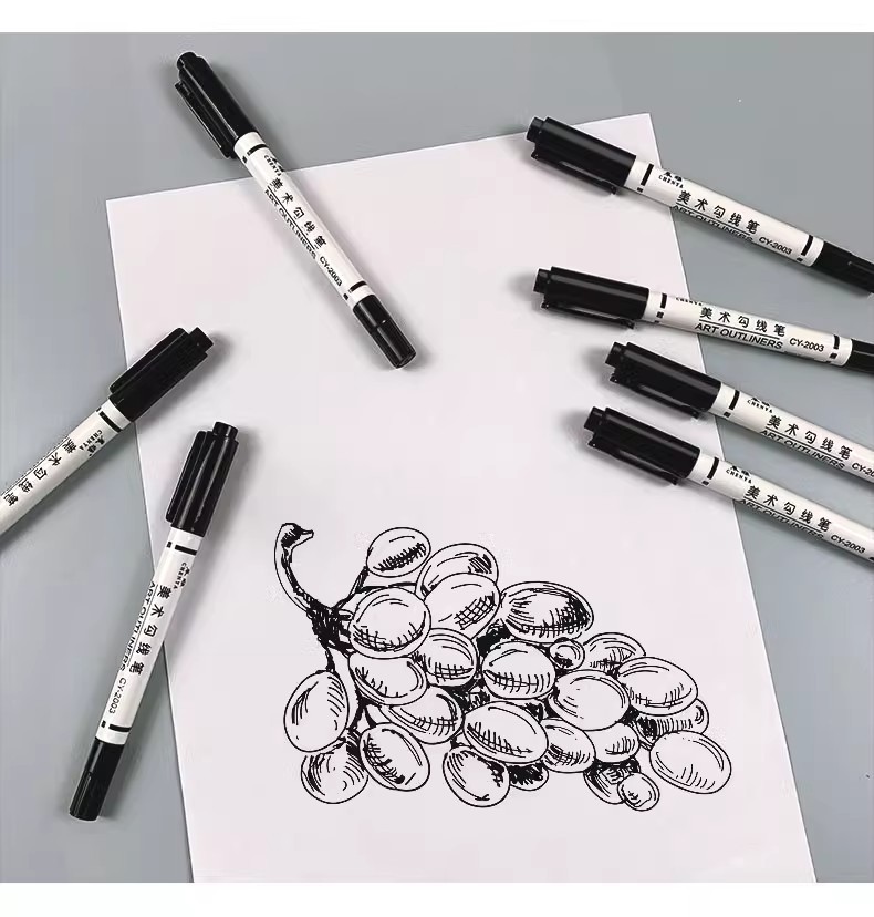 Marker pen, outlining pen, art special, black double-headed outlining, quick-drying, waterproof, no color fading, waterproof, quick-drying pic 7