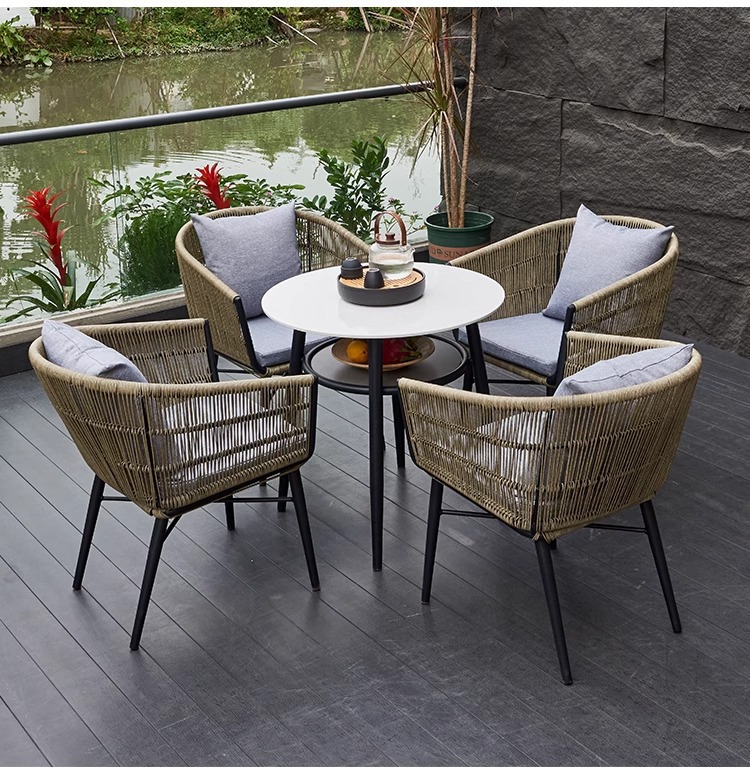 户外庭院桌椅高端别墅花园藤椅岩板家具室外防水防晒阳台桌椅组合详情20