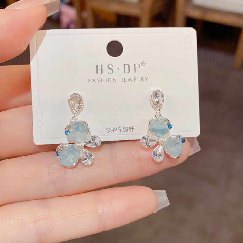 夏季小清新水晶蝴蝶耳坠女s925银针小众气质简约甜美百搭耳环批发详情4