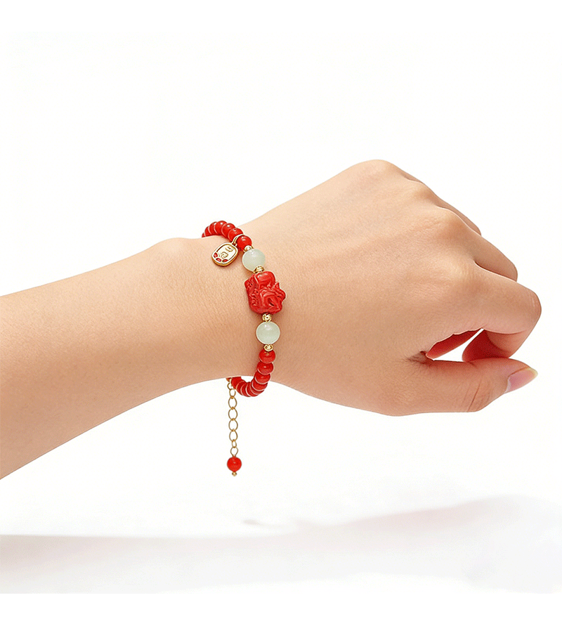 Hyacinth medieval design red agate PI Xiu bracelet, peace and Good fortune beaded bracelet, New Chinese-style New Year festive red jewelry pic 9