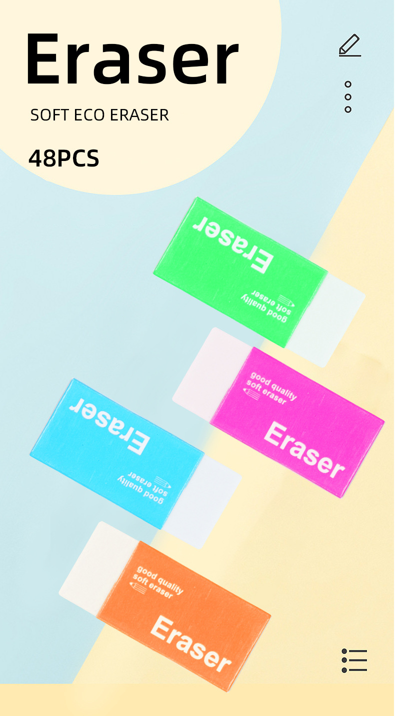 High-quality TPR material erasers, small 4-color mixed office and school erasers, student stationery pic 1