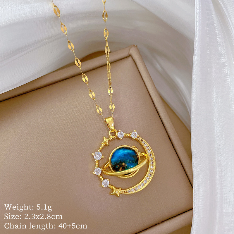 【钛钢】星空星球轻奢气质华丽满钻项链女百搭锁骨链钛钢链条详情5