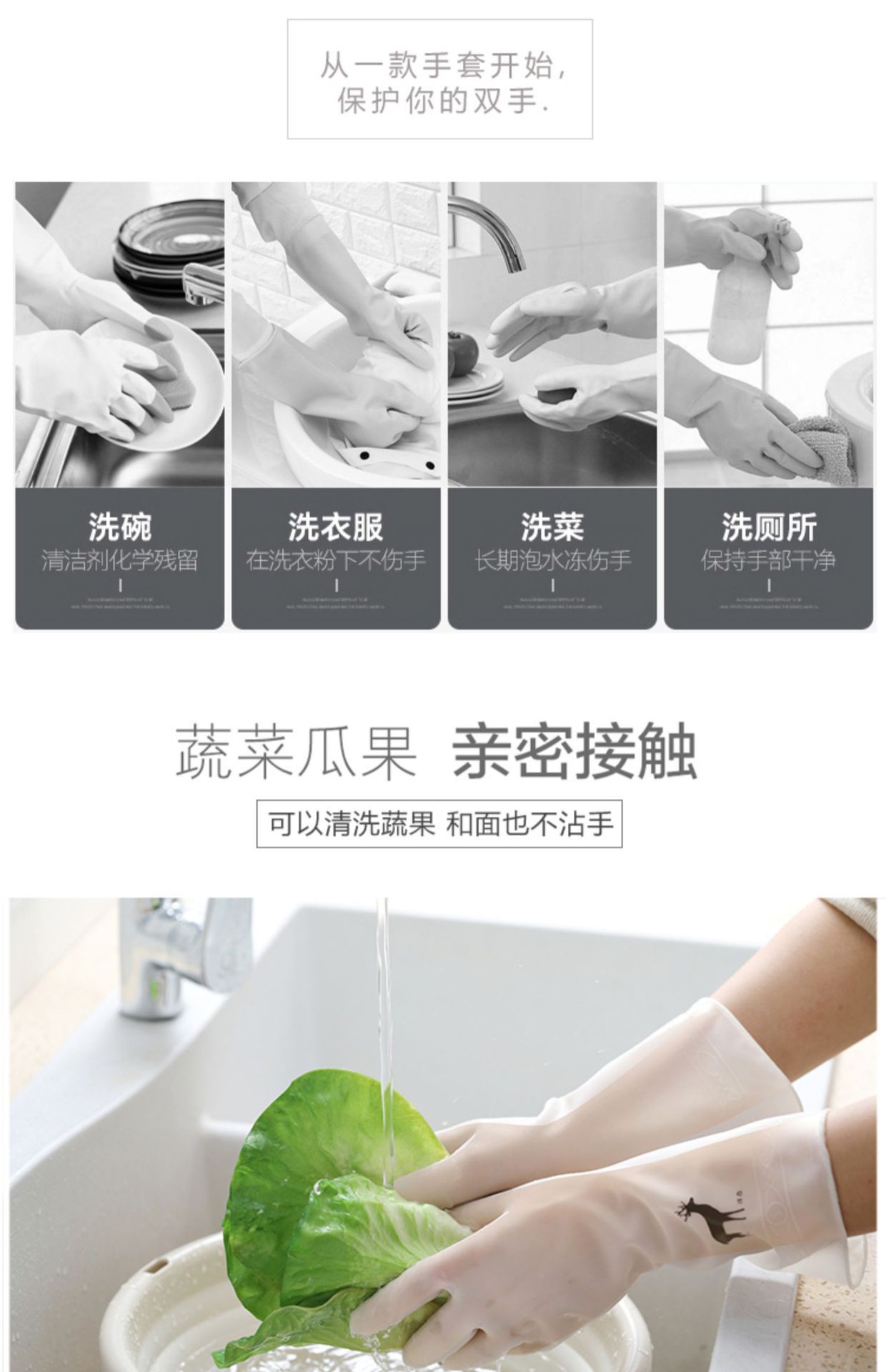 家务清洁洗碗手套厨房透白洗衣防水胶皮家用橡胶防滑耐用薄款防水详情5
