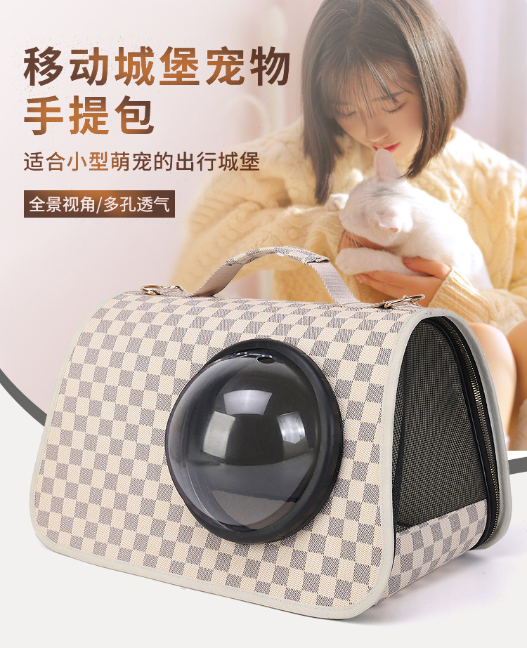 猫包外出便携冬季猫咪外出包太空舱单肩斜挎棋盘格宠物背包手提式详情4