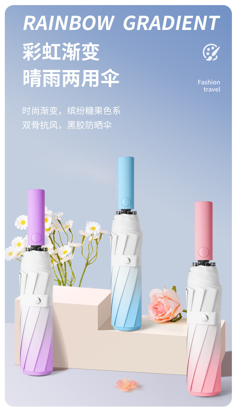 24骨雨伞全自动渐变折叠伞晴雨两用女雨伞加厚加大黑胶折叠伞详情1