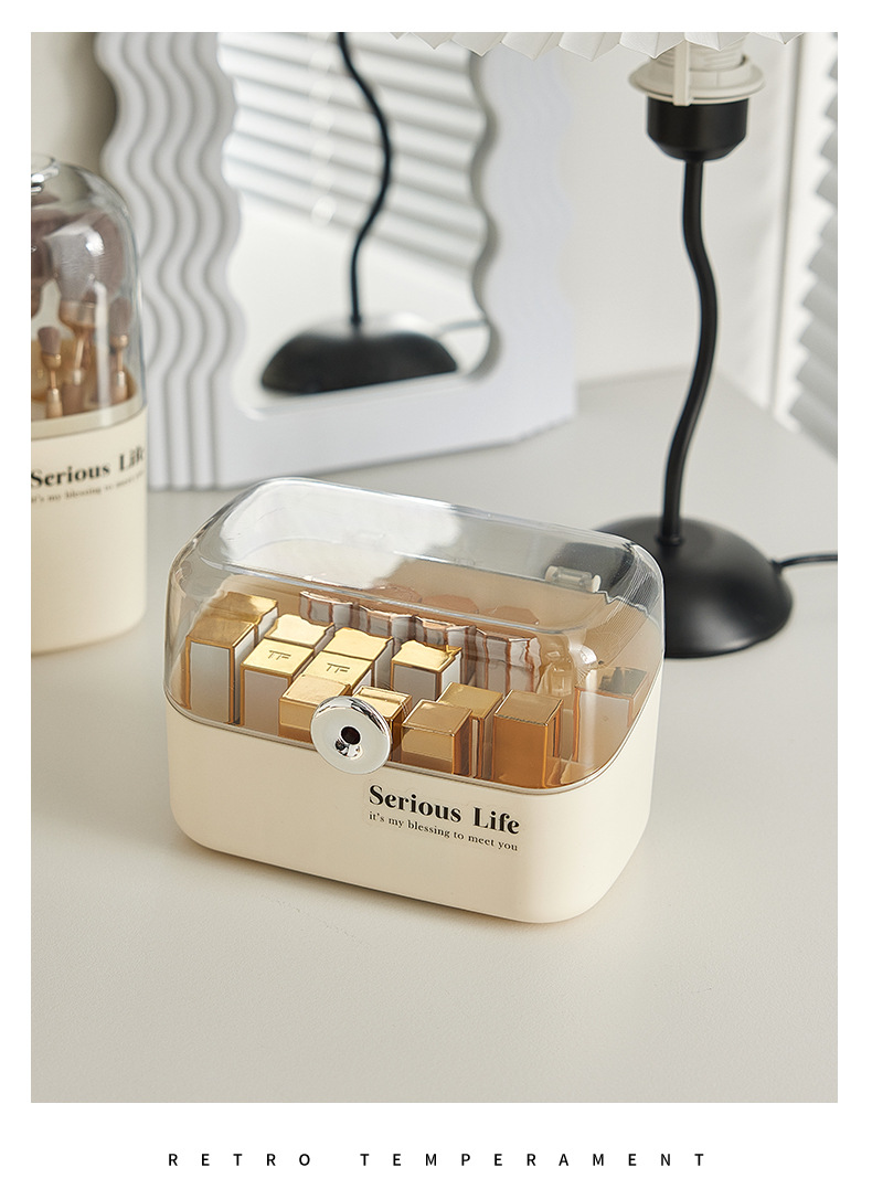 奶油ins风化妆品收纳盒套装大容量桌面防尘护肤品口红面膜置物架详情8