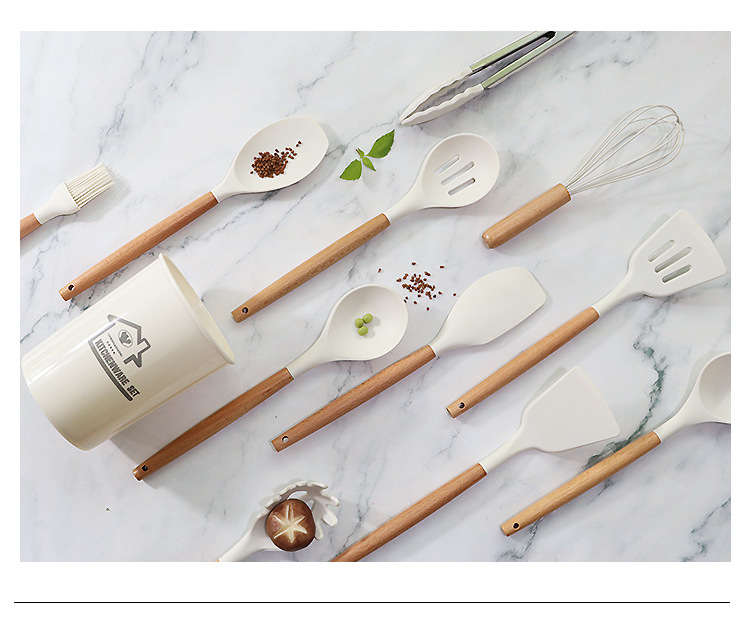 跨境硅胶锅铲汤勺12件套不粘锅硅胶铲食品级硅胶厨具套装现货批发详情5